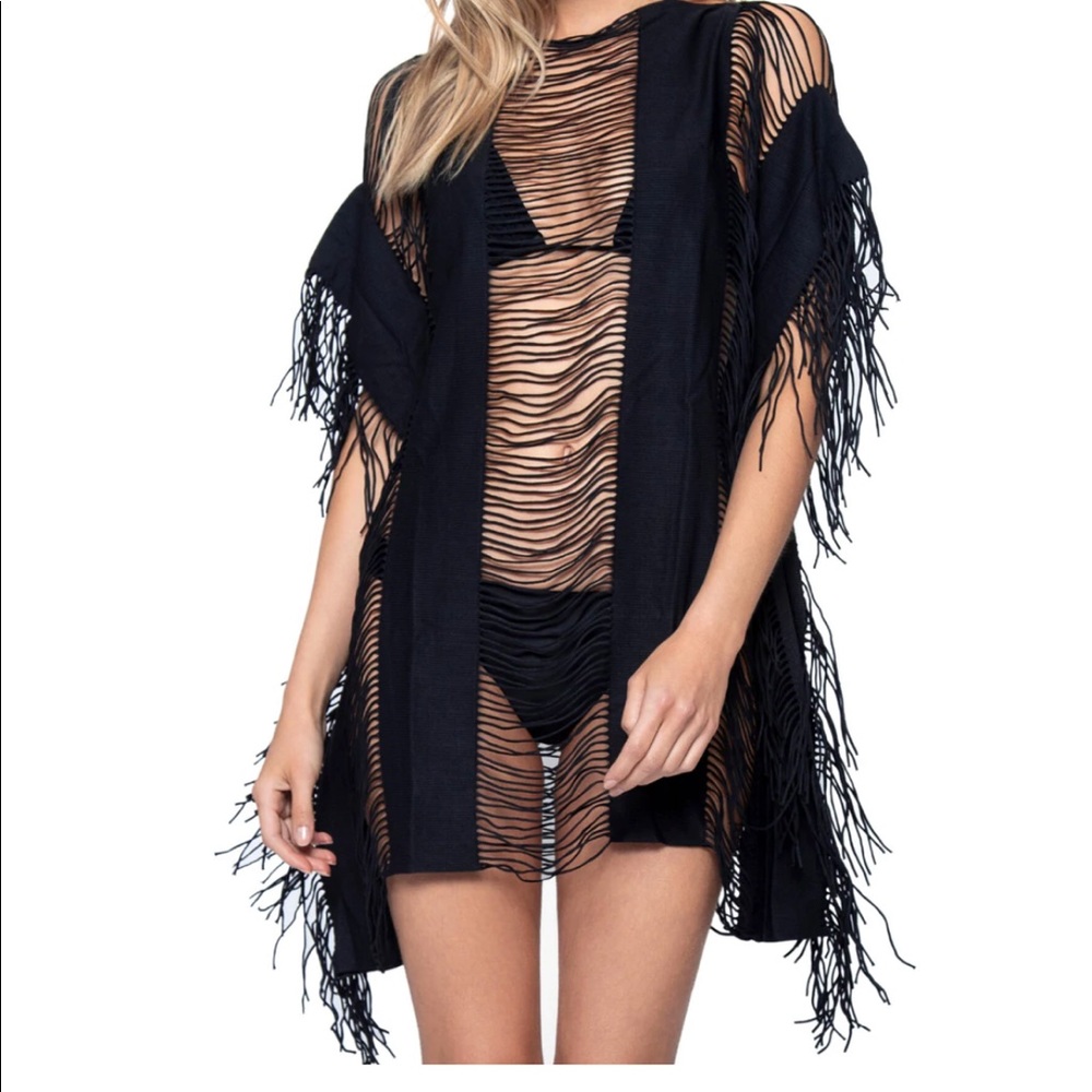 NWT PilyQ fringe Monique black cover-up